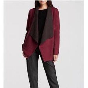 Eileen Fisher Merino Wool Cardigan Jacket | Burgundy & Gray | XS